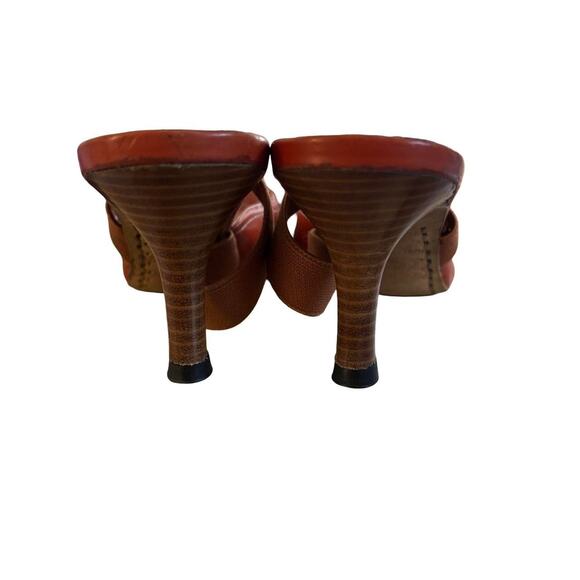 90'S VTG. BURNT ORANGE PUMPKIN POINTED TOE KITTEN MULES PUMPS  JOAN & DAVID7-7.5 - Picture 7 of 9